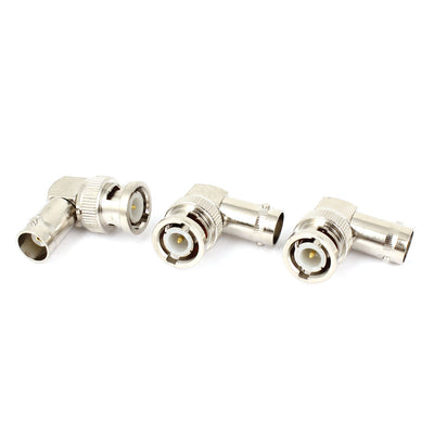 Harfington Uxcell 3Pcs BNC Male to BNC Female Right Angle Connector Adapter Silver Tone