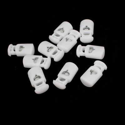 Harfington Uxcell White Plastic Single Hole 5mm Dia Cylindrical Shape Spring Loaded Clamps Clip Tent Drawstring Cord Locks Stopper Toggles Fastener 10pcs