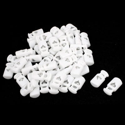 Harfington Uxcell White Plastic Single Hole 5mm Dia Cylindrical Shape Spring Loaded Clamps Clip Tent Drawstring Cord Locks Stopper Toggles Fastener 50pcs