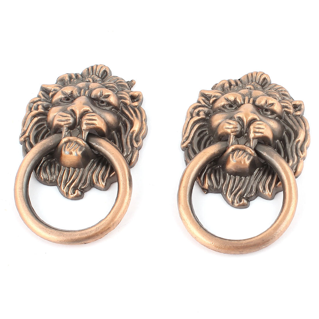 uxcell Uxcell 2pcs Lion Head Shape Dresser Cupboard Door Pull Ring Handle Knob Copper Tone
