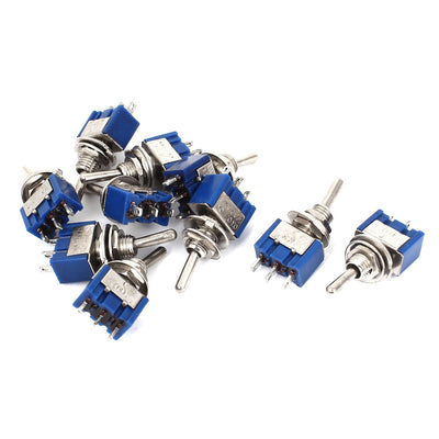 Harfington Uxcell 10 Pcs Blue 3 Terminals SPST 3-Position ON-OFF-ON 6mm Thread Toggle Switch AC 125V/6A
