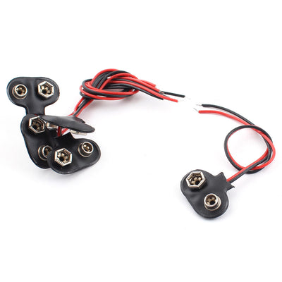 Harfington Uxcell 5Pcs Black Red Wired Leads Faux Leather Shell T Shaped 9V Battery Clips Connector Buckle
