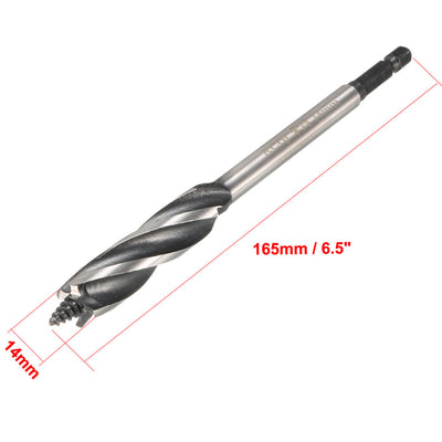 Harfington Uxcell 1/4" Hex Shank 14mm Dia Woodworking Wood Quad Fluted Auger Drill Bit