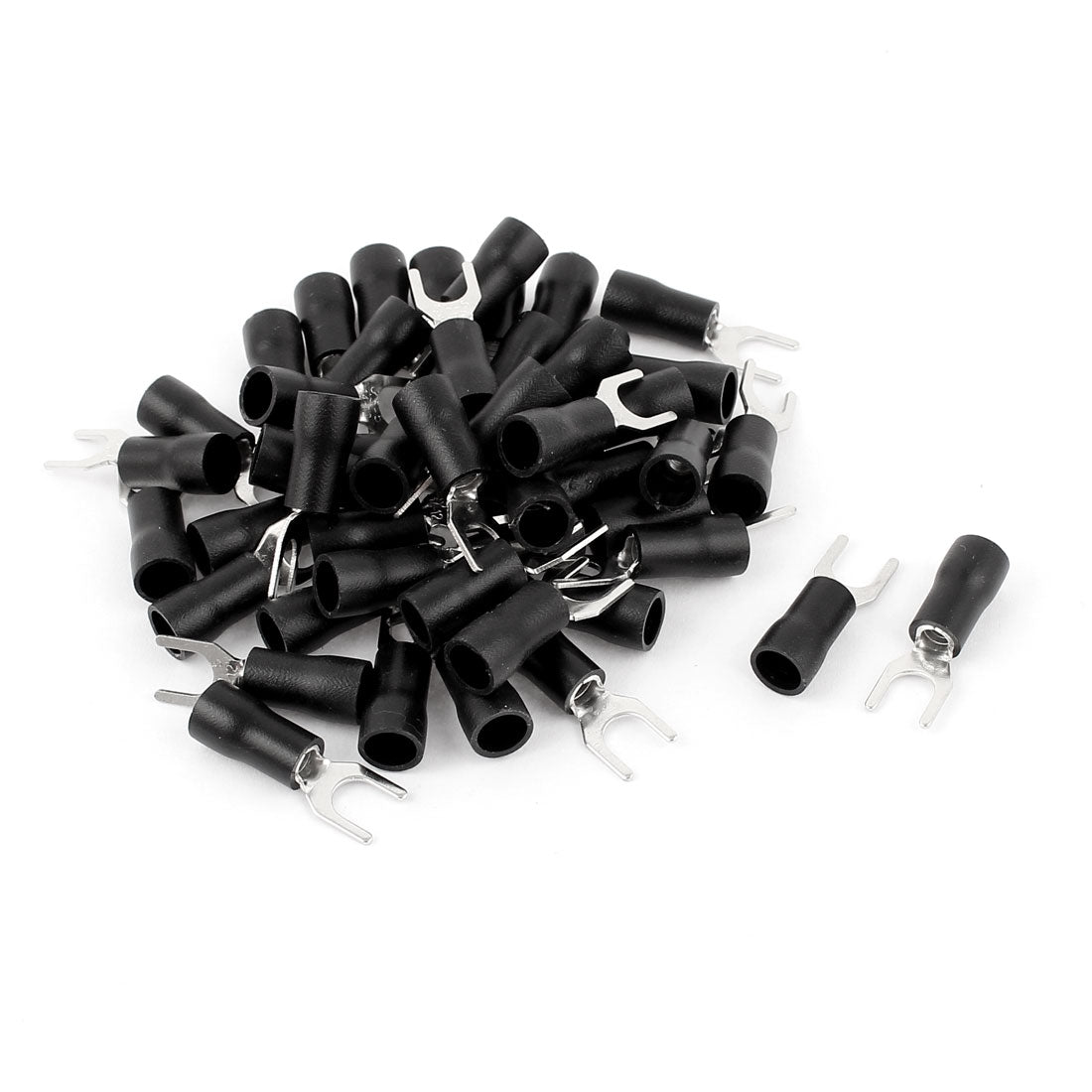 uxcell Uxcell 50PCS 14-12AWG #10 Stud Black Insulated Fork Spade Terminal Electrical Connector