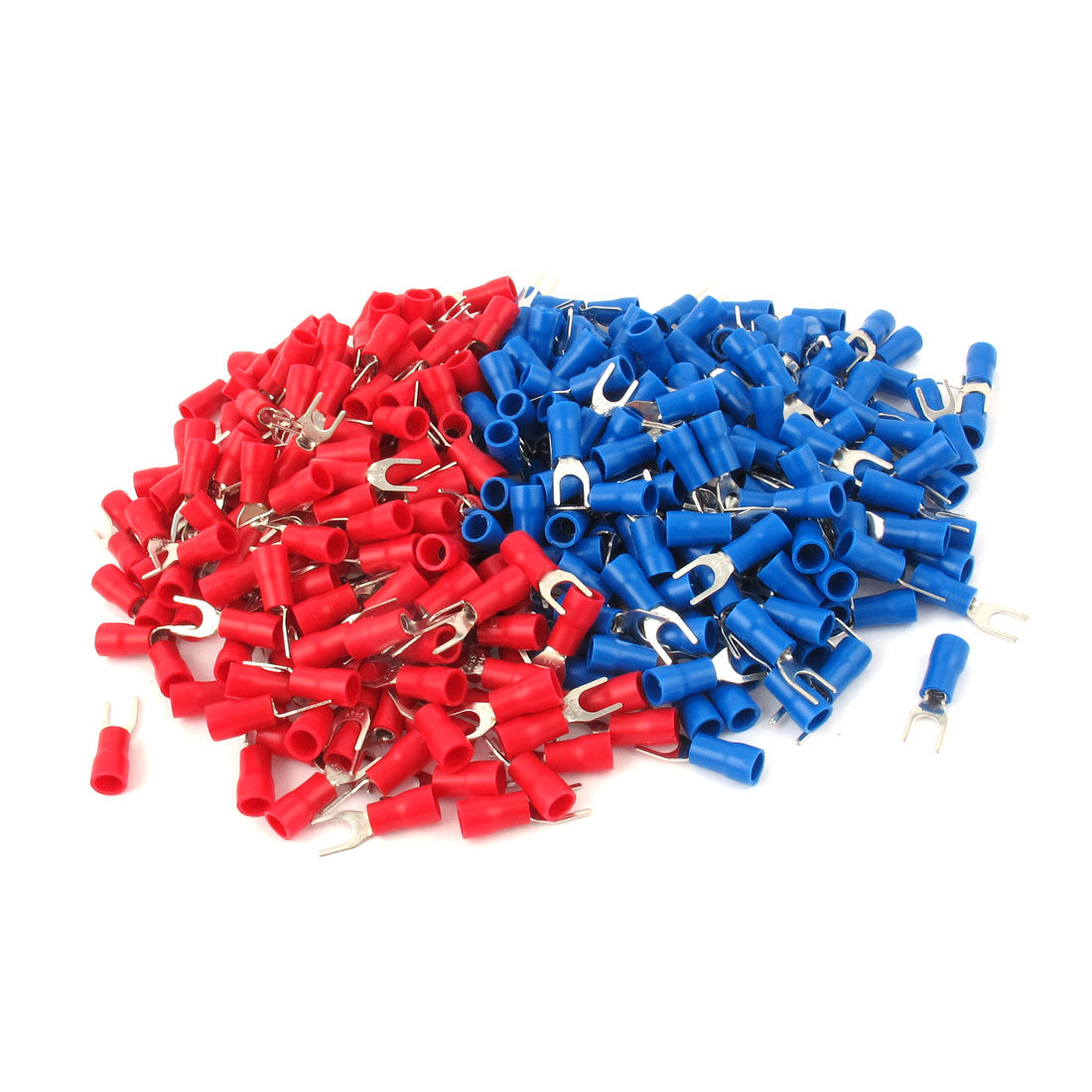 uxcell Uxcell 200pcs 16-14 AWG Wire Cable Connector Insulated Fork Spade Terminal #8 Red Blue
