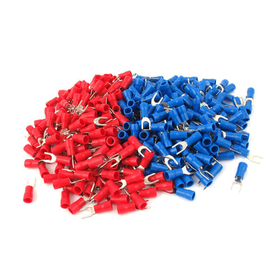 Harfington Uxcell 200pcs 16-14 AWG Wire Cable Connector Insulated Fork Spade Terminal #8 Red Blue