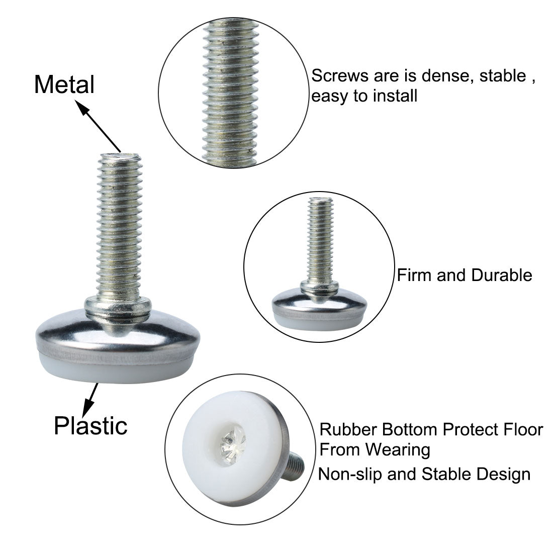 Uxcell 4 Pcs Screw On Type M8x25mm Adjustable Thread 28mm Plastic Base ...