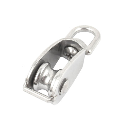 Harfington Uxcell 15mm Silver Tone Stainless Steel Single Sheave Swivel Eye Wire Rope Pulley 0.035 Ton