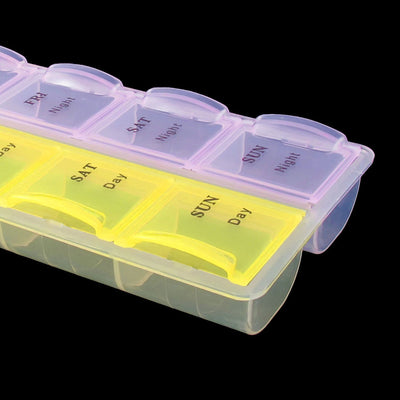 Harfington Uxcell Plastic 14 Compartments Mini Week 7 Days Capsules Pill Storage Case Clear