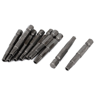 uxcell Uxcell 10 Pcs 50mm Long 5mm T27 Head Hex Shank Magnetic Security Torx Screwdriver Bits Gray