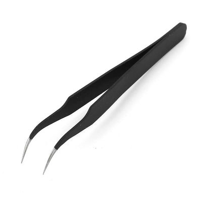 Harfington Uxcell Black Stainless Steel Bent Curved Pointed Tip Tweezers Pliers Repair Tool