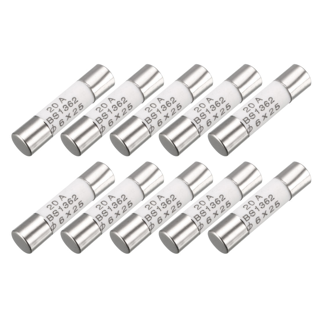 uxcell Uxcell 10 Pcs AC 250V 20A 6mmx25mm BS1362 Cylindrical Ceramic Fuses Tube