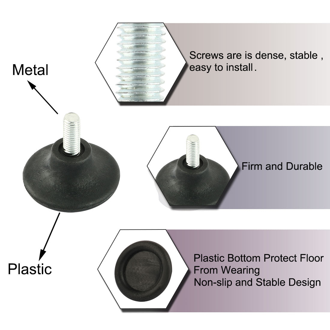 M8 x 15mm Threaded Adjustable Furniture Cabinet Screw On Leveling Glide ...