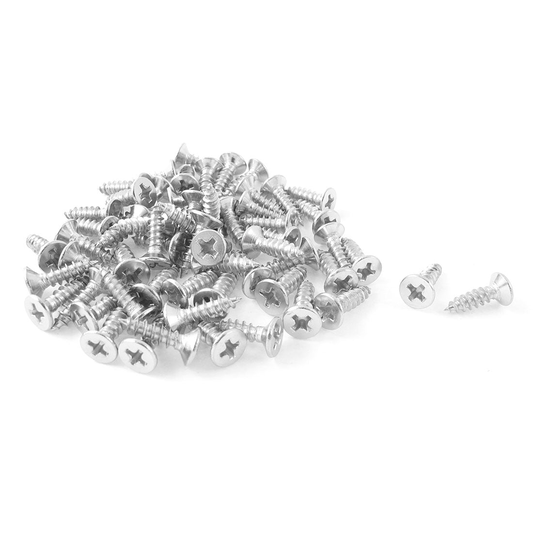 uxcell Uxcell Silver Tone Self Tapping Phillips Flat  Sheet Metal Screws 4mmx10mm 60Pcs