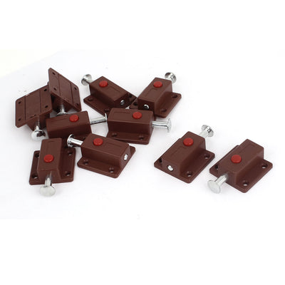 Harfington Uxcell Window Cabinet Push Button Spring Loaded Automatic Door Bolt Latch Brown 10pcs