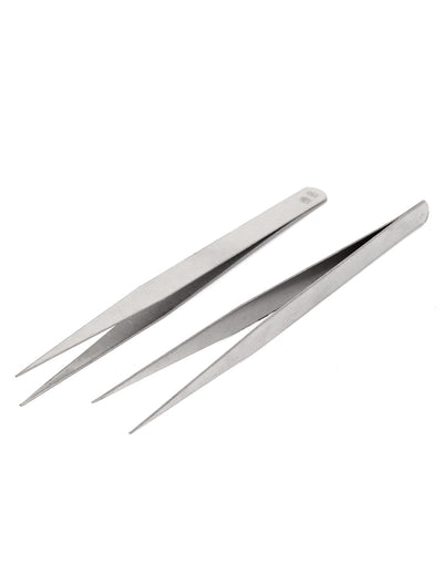 Harfington Uxcell Silver Tone Stainless Steel Pointed Tip Tweezers Hand Tool 5.3" Length 4Pcs