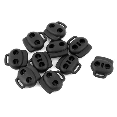 Harfington Uxcell 10 Pcs Dual Holes Spring Loaded Cord Lock Stopper Toggle Fastener Adjuster Black