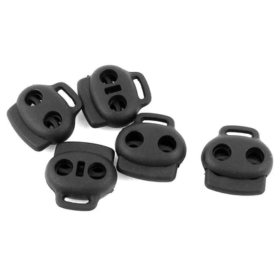 Harfington Uxcell 5 Pcs Dual Holes Spring Loaded Cord Lock Stopper Toggle Fastener Adjuster Black