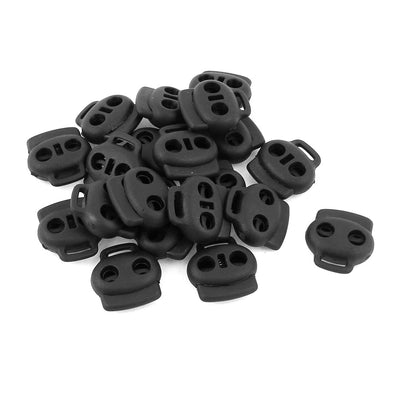 Harfington Uxcell 20 Pcs Dual Holes Spring Loaded Cord Lock Stopper Toggle Fastener Adjuster Black