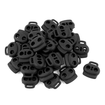 Harfington Uxcell 30 Pcs Dual Holes Spring Loaded Cord Lock Stopper Toggle Fastener Adjuster Black