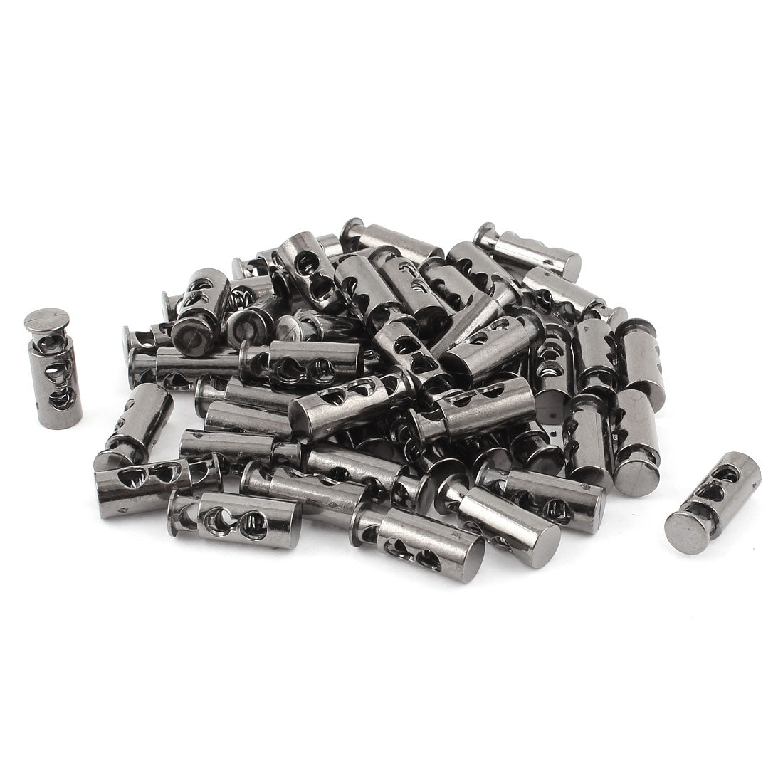 uxcell Uxcell 50 Pcs Plastic Gray Spring Loaded 5mm Dia Dual Holes Cord Locks Stoppers Toggles
