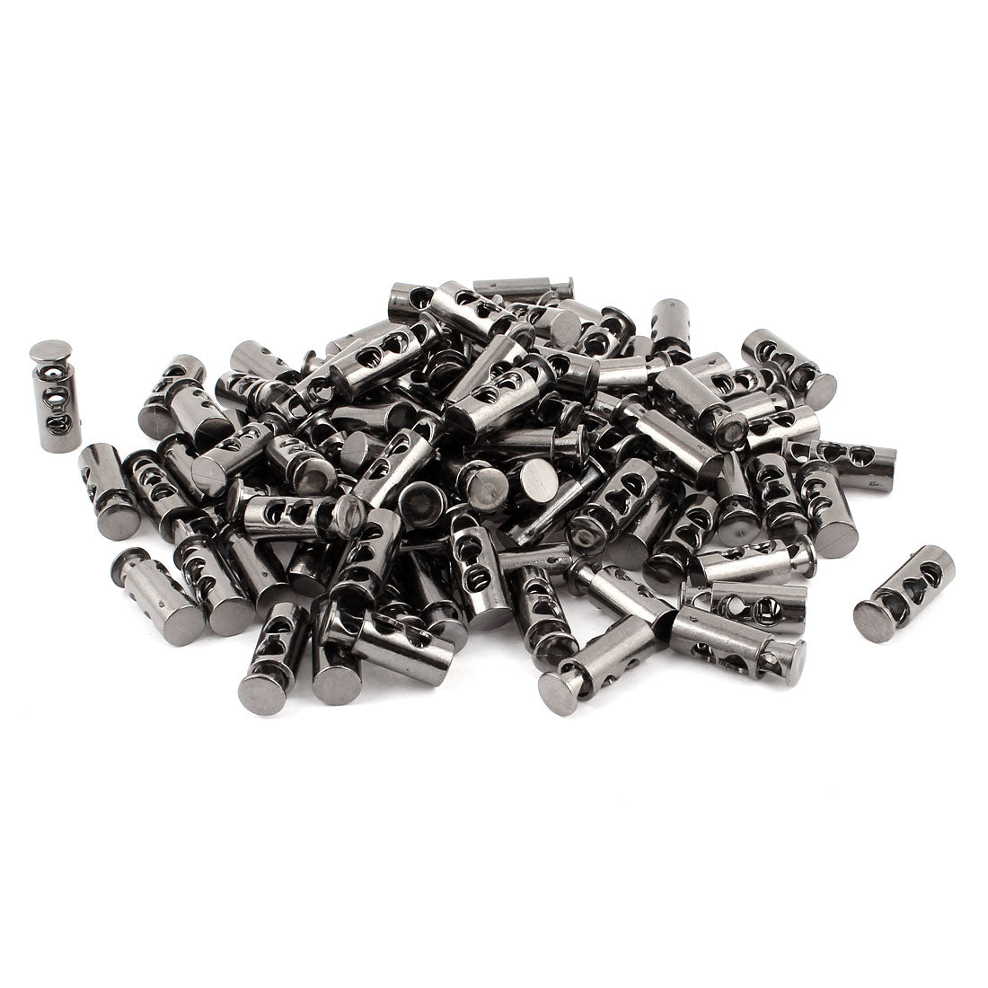 uxcell Uxcell 100 Pcs Tungsten Steel Gray Spring Loaded 5mm Dia Dual Holes Cord Locks Stoppers Toggles