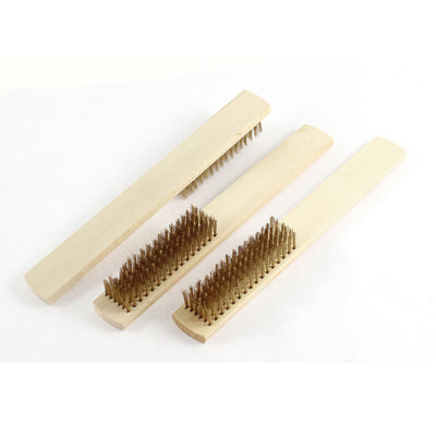 Harfington Uxcell Wooden Handle Brass Wire Cleaning Polishing Scratch Brush 20cm Length 3pcs