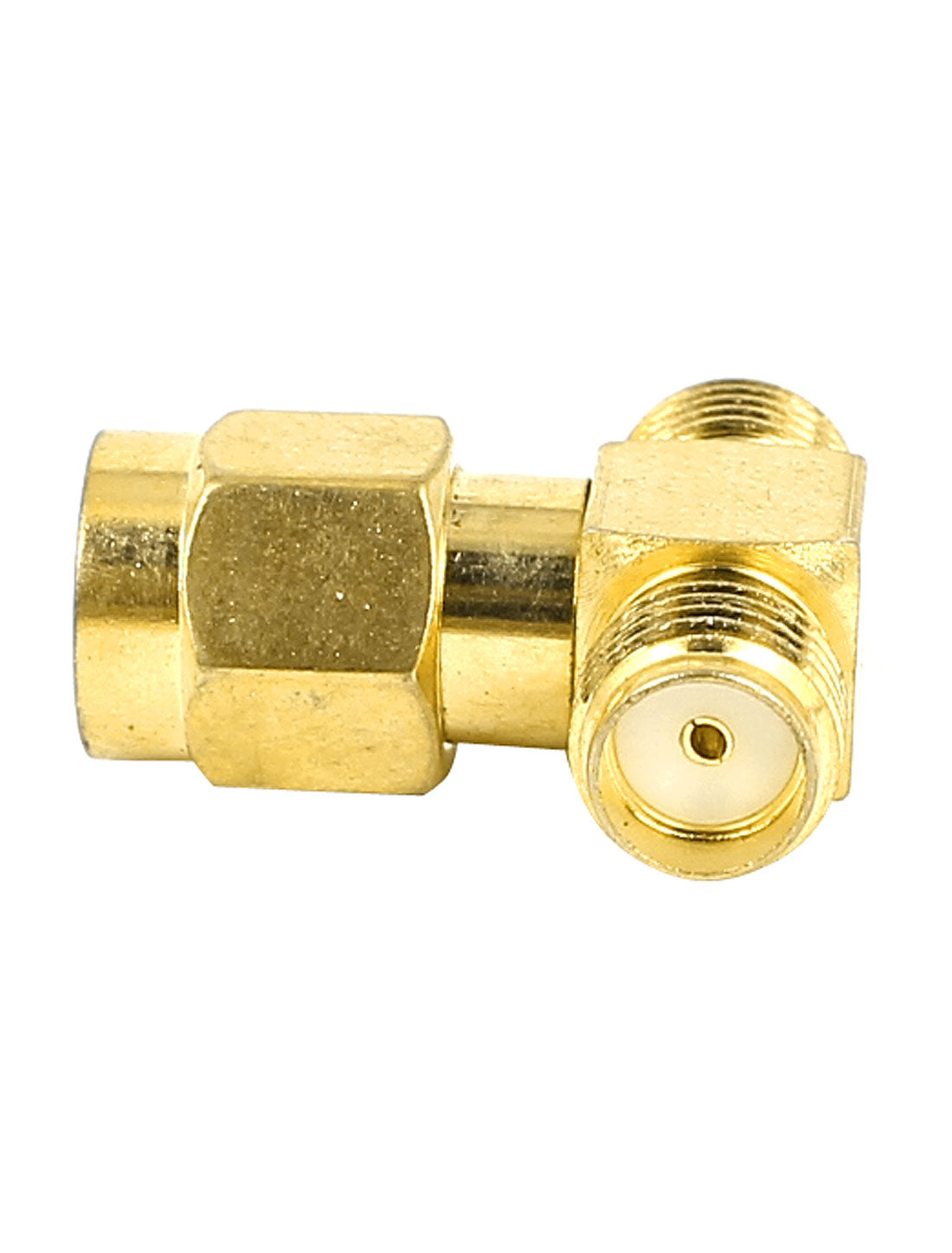uxcell Uxcell Gold Tone Straight SMA Male to Double SMA Female RF Coax Tee Copper Connector