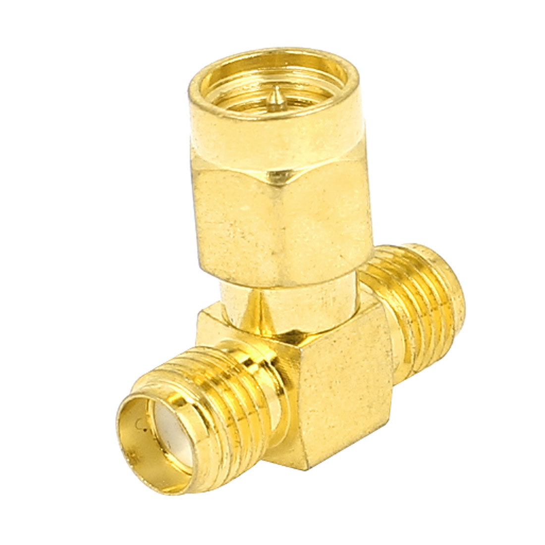 uxcell Uxcell Gold Tone Straight SMA Male to Double SMA Female RF Coax Tee Copper Connector