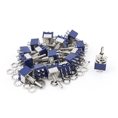 uxcell Uxcell 20Pcs AC 125V 6A 6Pin 3 Positions ON-OFF-ON 6mm Thread DPDT Latching Mini Toggle Switch Blue