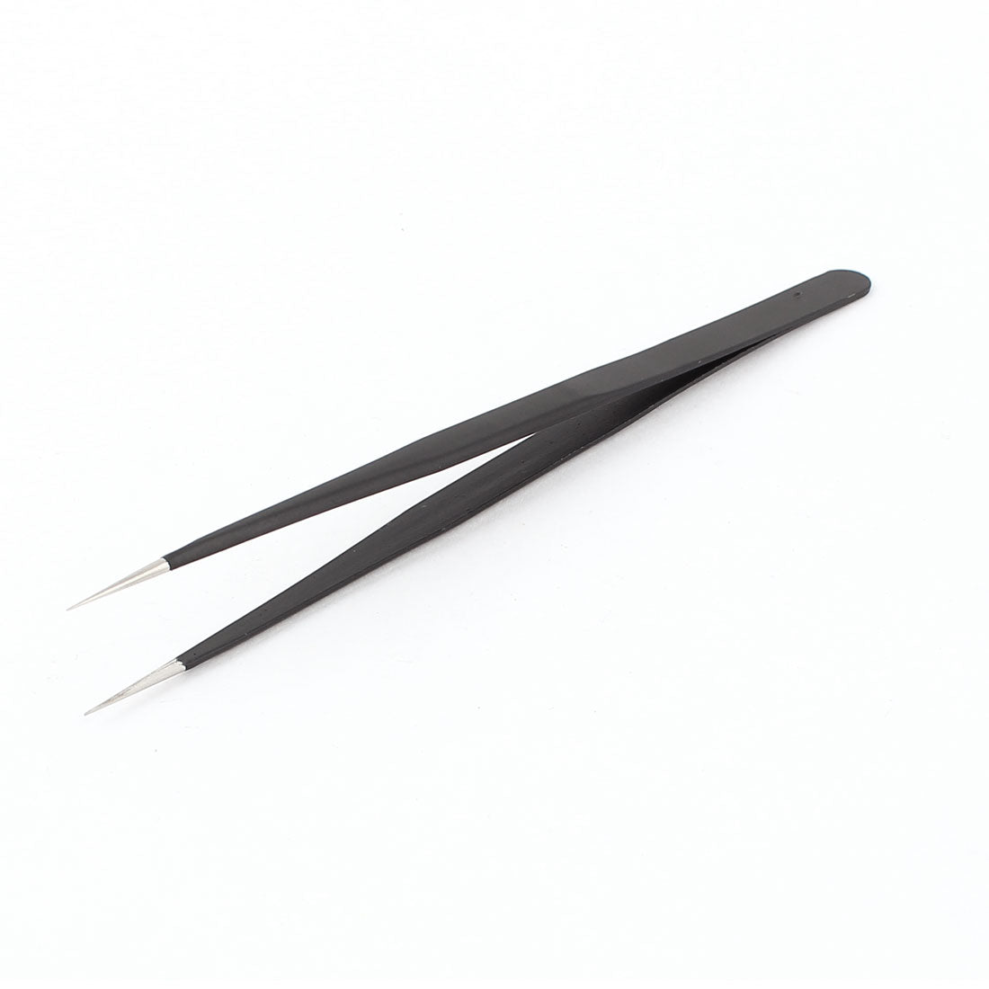 uxcell Uxcell 140mm 5.5" Long Black Metal Polished Needle Tip Straight Anti-static Tweezers Piler Manual Hand Tool