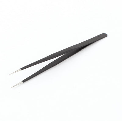 Harfington Uxcell 140mm 5.5" Long Black Metal Polished Needle Tip Straight Anti-static Tweezers Piler Manual Hand Tool
