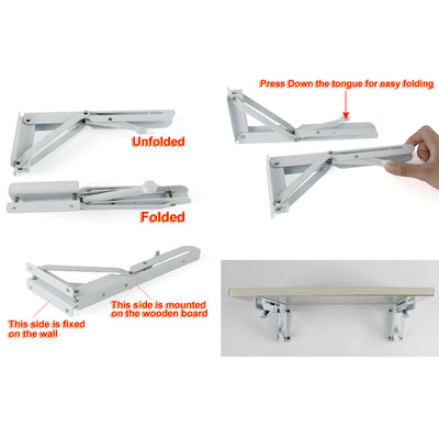 Harfington Uxcell 2 Pcs 14" Metal Release Catch Support Bench Table Folding Shelf Bracket White