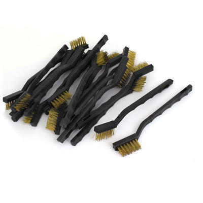 Harfington Uxcell 17cm Long Handheld Plastic Handle Brass Wire Cleaning Brush Black 20 Pcs