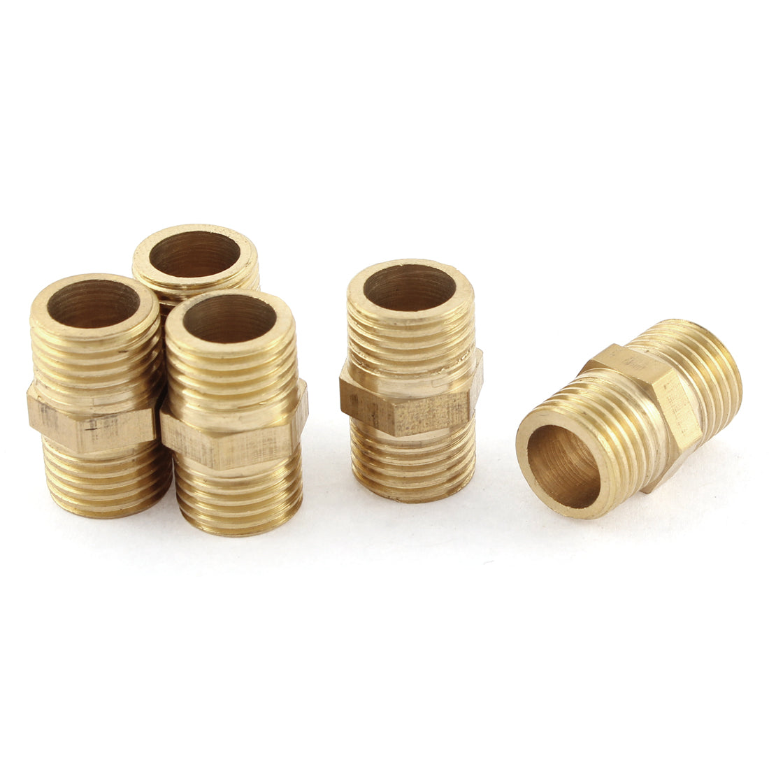 uxcell Uxcell 5 Pcs 1/4 BSP to 1/4 BSP Male Thread Brass Pipe Hex Nipple Fitting Quick Adapter