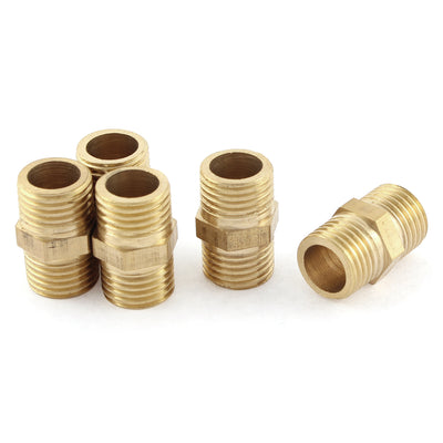 Harfington Uxcell 5 Pcs 1/4 BSP to 1/4 BSP Male Thread Brass Pipe Hex Nipple Fitting Quick Adapter