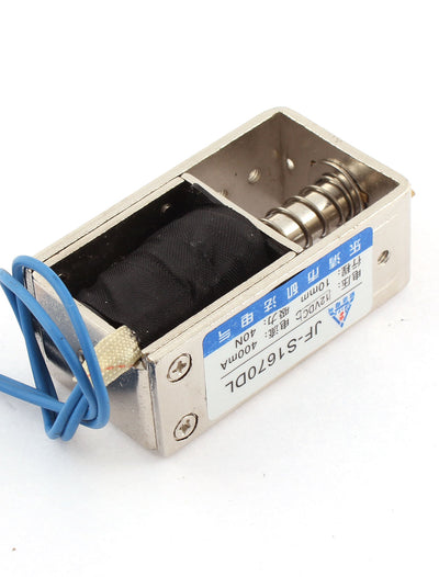 Harfington Uxcell DC 12V 400mA 10mm 40N Pull Type Open Frame Electromagnet Solenoid for Door Lock with Blue Wire