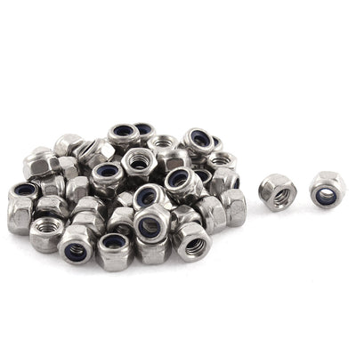 uxcell Uxcell 50pcs M4x0.7mm Metric Stainless Steel Anti-loose Nylon Insert Lock Hex Nuts