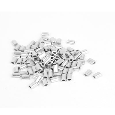 Harfington Uxcell 0.8mm 1/32" Steel Wire Rope Aluminum Ferrules Sleeves Silver Tone 100 Pcs