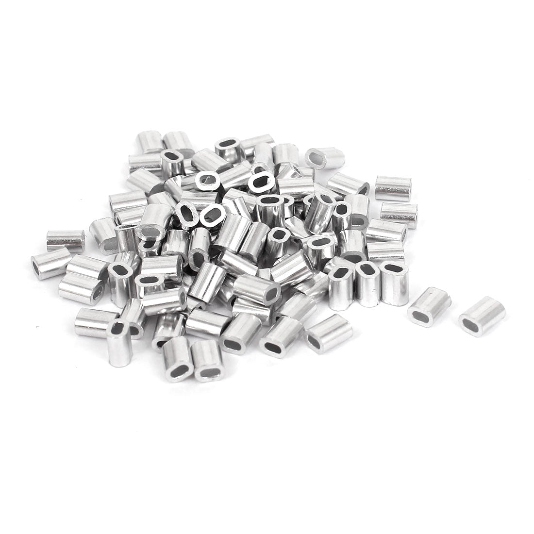 uxcell Uxcell 1mm 3/64" Steel Wire Rope Aluminum Ferrules Sleeves Silver Tone 100 Pcs