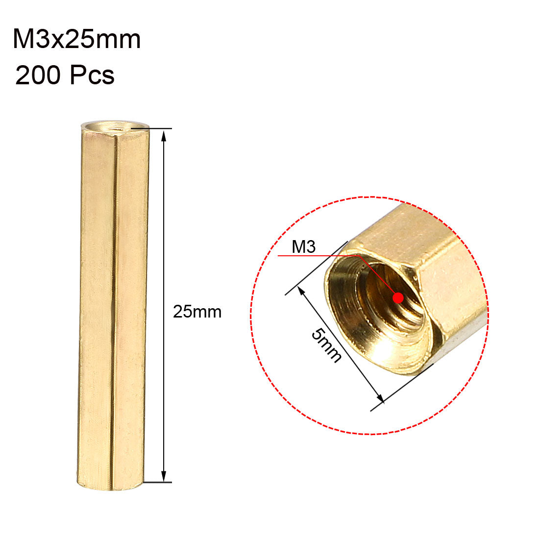 uxcell Uxcell M3 x 25mm Female/Female Thread Brass Hex Standoff PCB Pillar Spacer 10pcs