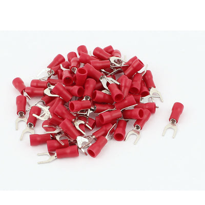 Harfington Uxcell 74pcs SVS1.25-4 Fork Spade Insulated Wiring Terminal Connector Red for AWG 22-16