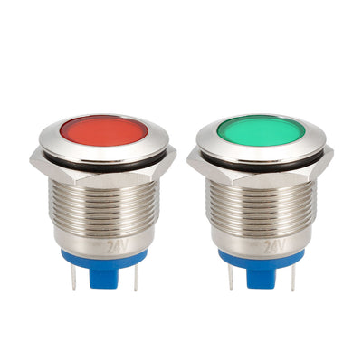 uxcell Uxcell 2Pcs 19mm Mounted Thread DC 24V Red Green LED Indicator Light Set