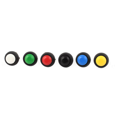 uxcell Uxcell 6Pcs 12mm Mounted Thread SPST Red Green Yellow Blue Black White Head Momentary Push Button Switch Set