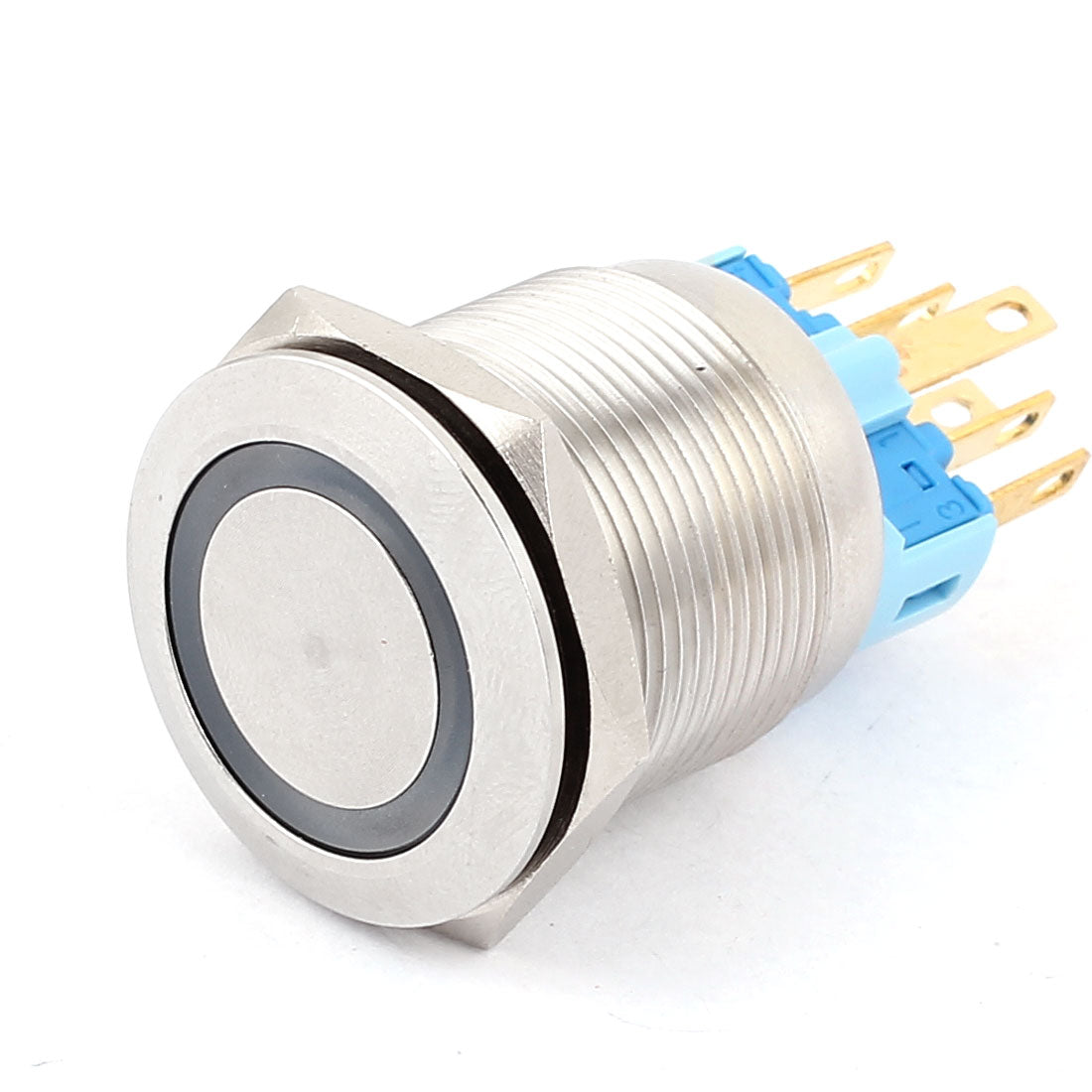 uxcell Uxcell DC 12V 18mm Blue LED Light 22mm Mounted Thread 6 Pins SPDT NO/NC Latching Push Button Switch