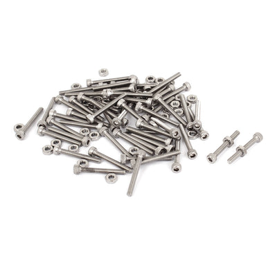 uxcell Uxcell M2.5x20mm Stainless Steel Hex Socket Head Knurled Cap Screws Bolts Nut Set 50Pcs