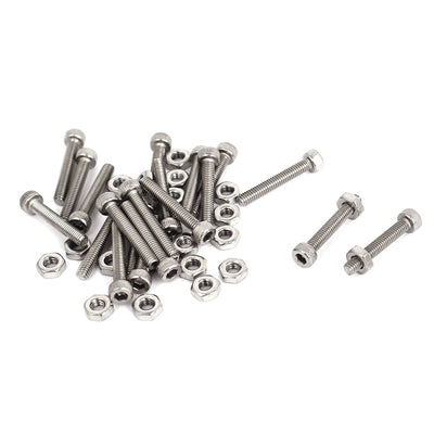 uxcell Uxcell M2.5x16mm Stainless Steel Hex Socket Head Knurled Cap Screws Bolts Nut Set 20Pcs
