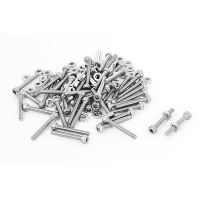 uxcell Uxcell M2.5x18mm Stainless Steel Hex Socket Head Knurled Cap Screws Bolts Nut Set 50Pcs