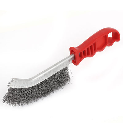 Harfington Uxcell 25cm Length Red Plastic Curved Handle Steel Wire Brush Silver Tone