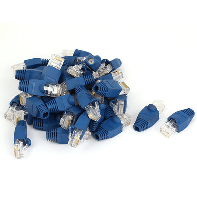 Harfington Uxcell 40 Pcs 8P8C RJ45 Contacts Head Shielded Network End Wire Adapter Connectors w Boots Cover Blue